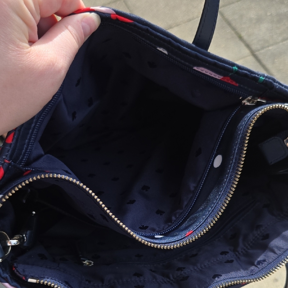 kate spade navy tote with red and pink floral print - Picture 3 of 3
